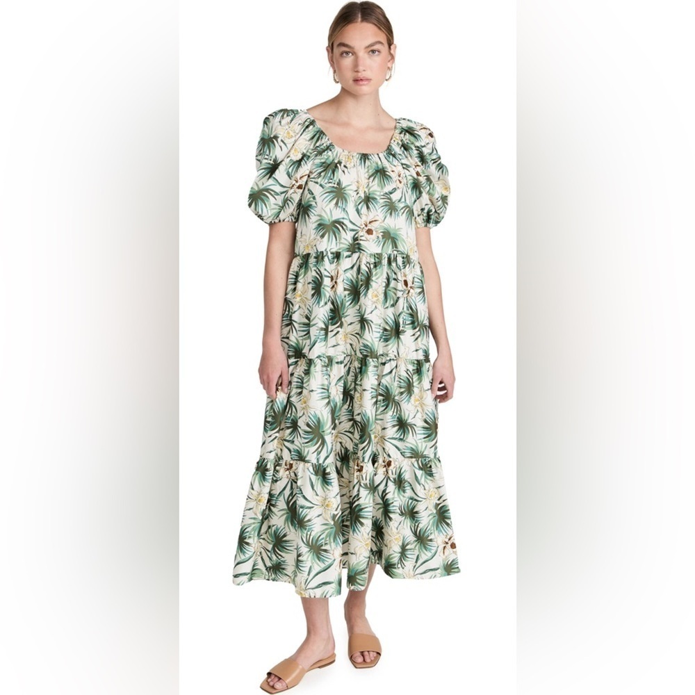 Mikoh Green Floral Puff Sleeve Maxi Dress